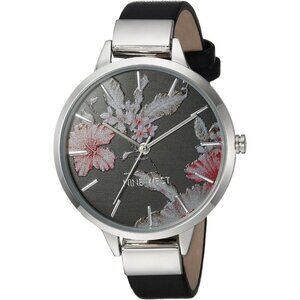 Women's Floral Dial Strap Watch Black/Silver